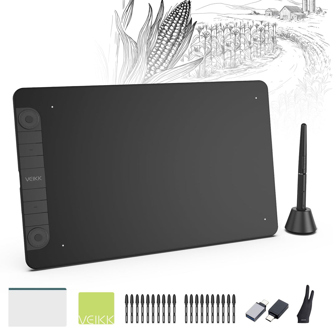 Grafiktablett VEIKK VK1060PRO V2,10 x 6 Zoll Zeichentablett mit 8 Tastenkombinationen mit Batterielo