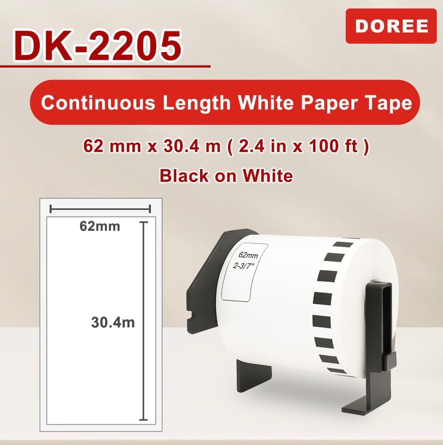 Doree DK-22205 DK22205 Etikettenrollen (Endlos) für Brother P-Touch QL-500 QL-500A QL-500BS QL-500BW