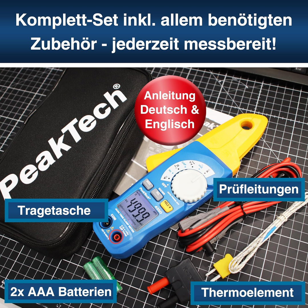PeakTech 4350 – True RMS Stromzange 80A AC/DC, Digital Multimeter, Zangenmessgerät, Strommesszange,