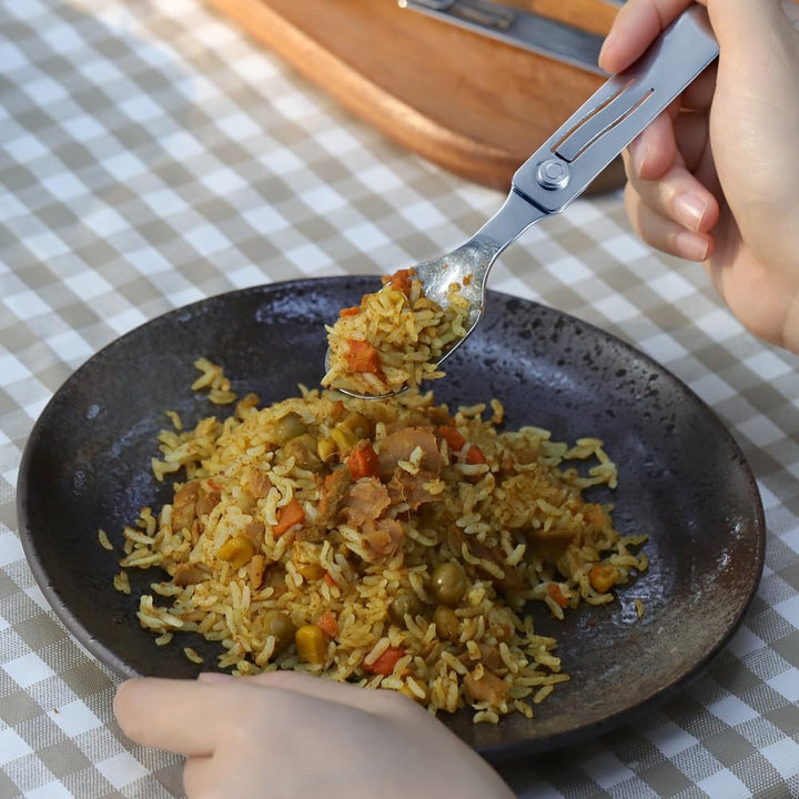 Roxon C2 Campingbesteck, 2 in 1 abnehmbares, faltbares Besteck mit Gabel und Löffel für Outdoor, Cam