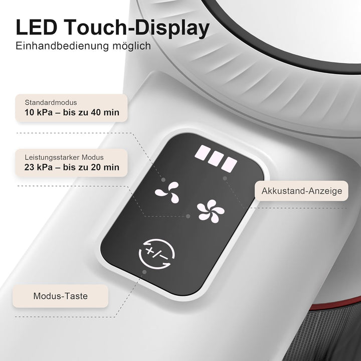 Akku Staubsauger Kabellos Vacuum Cleaner - Kabelloser Akkustaubsauger mit Led-Display Cordless Akkus
