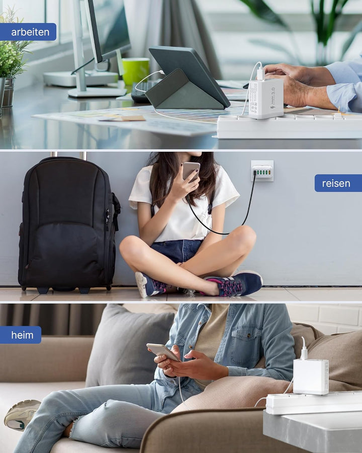 USB Ladegerät 2er-Pack, 6-Ports Ladeadapter 33W USB Ladestecker mit QC 3.0 Schnellladegerät Mehrfach