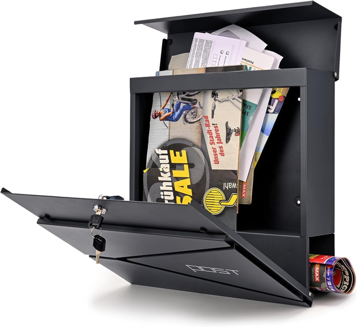 Verda Briefkasten mit Zeitungsfach, Postkasten Designer Wandbriefkasten mit Edelstahl, Schloss unter