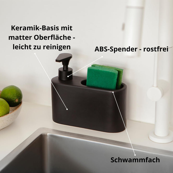 Spülmittelspender für Küche, Matt Schwarz Keramik Seifenspender, Spüli Spender, Spülspender und Soap