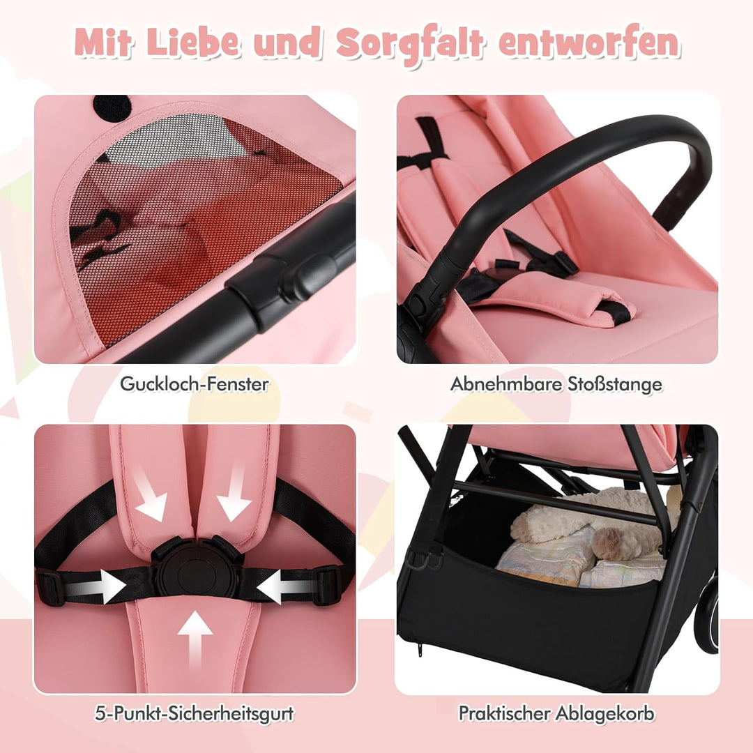 COSTWAY Kinderwagen klappbar, Reisebuggy mit Liegefunktion, Kinderbuggy tragbar mit verstellbarer Rü