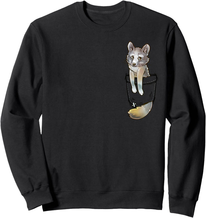 Pocket Cute Grey Fox Süsser Grauer Fuchs Sweatshirt
