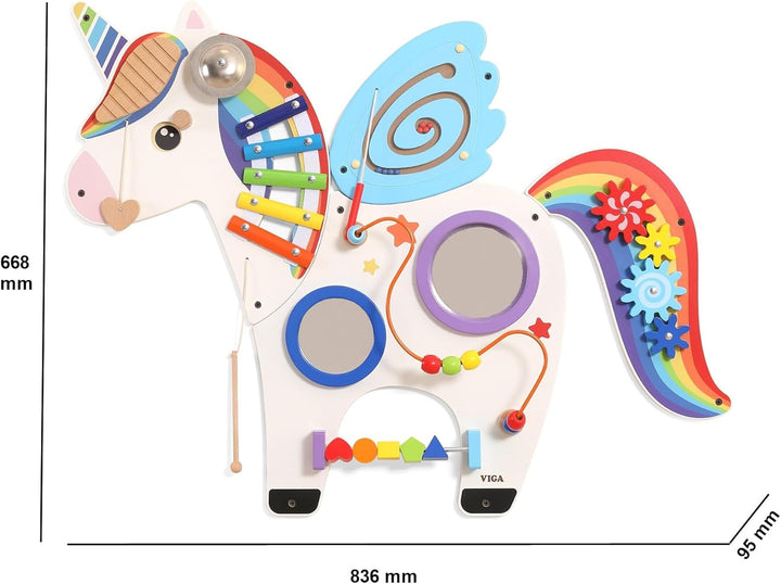 TikTakToo Motorikwand Wandaktivitäts-Spiel Einhorn Montessori Wandtafel Motorikbrett aus Holz