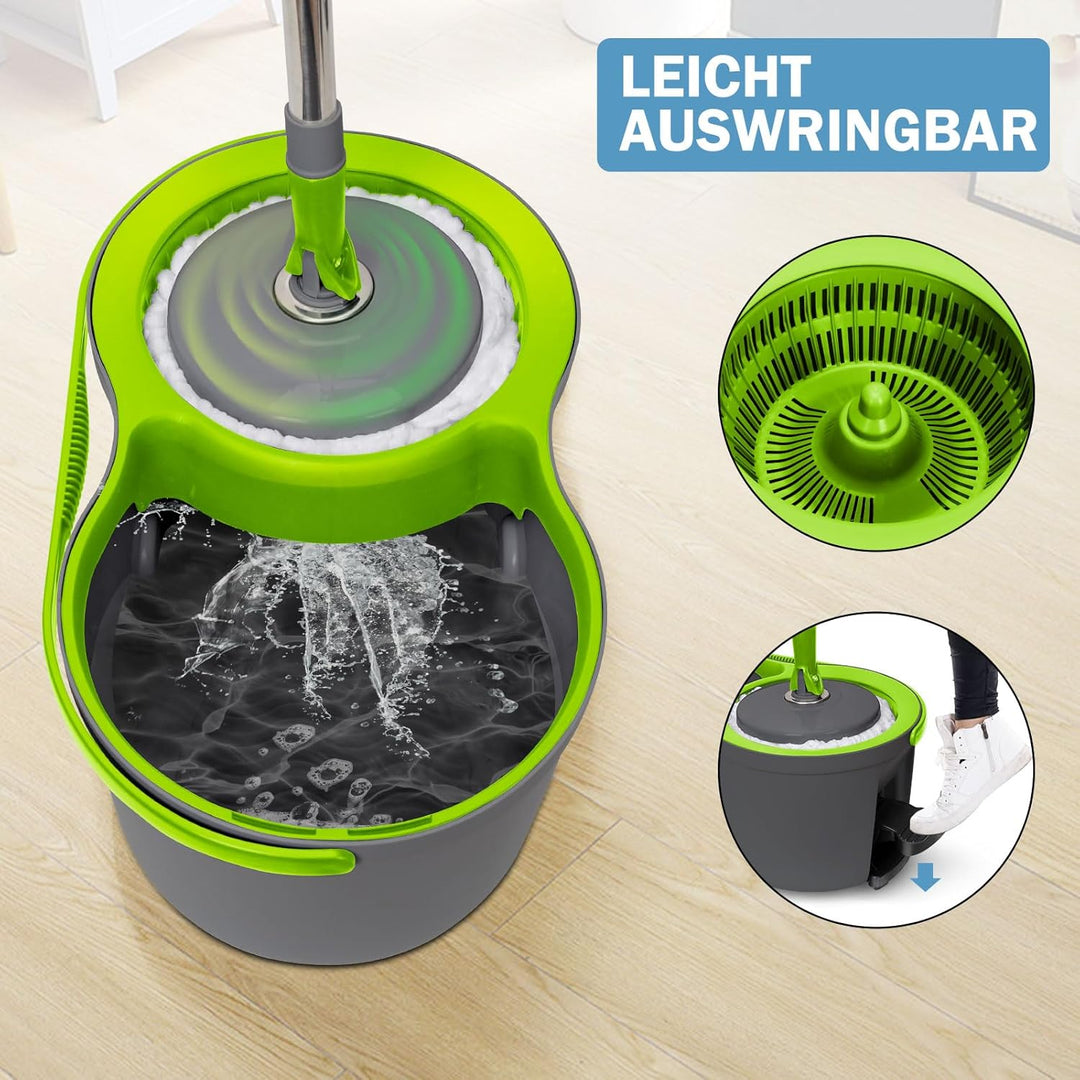 Wischmopp Set mit Eimer, Masthome 2-in-1 Bodenwischer Komplett Set mit 3 Mikrofaser-Pads, Wischmopp