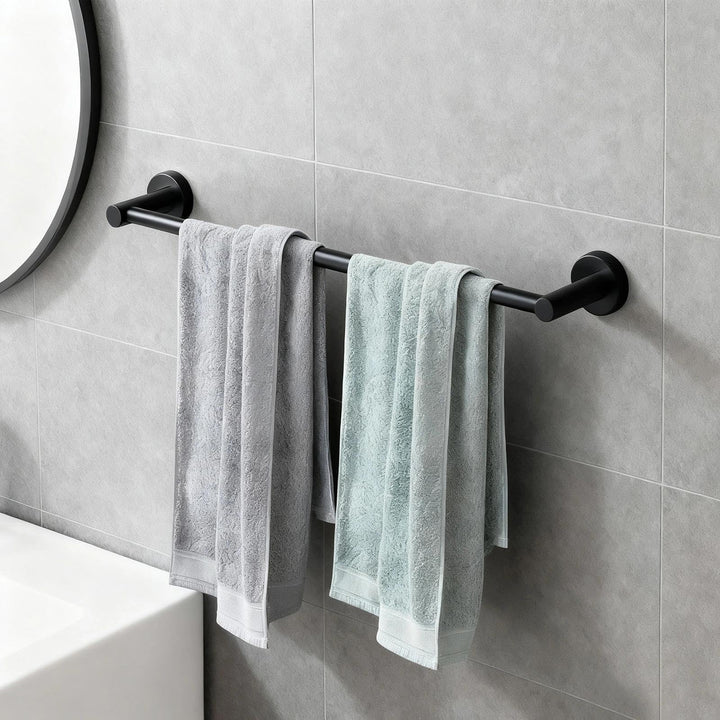 Handtuchstange Verstellbar, WJUAN Handtuchstange schwarz Mattlack verstellbar von 43 cm bis 72 cm, 3