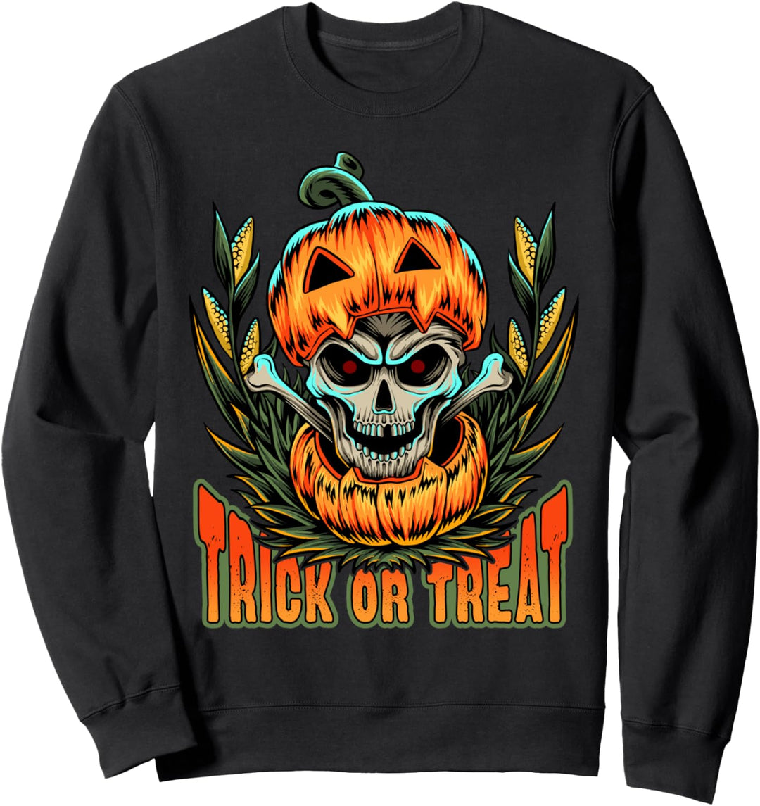Halloween, Trick or Treat, Skull in Pumpkin Sweatshirt