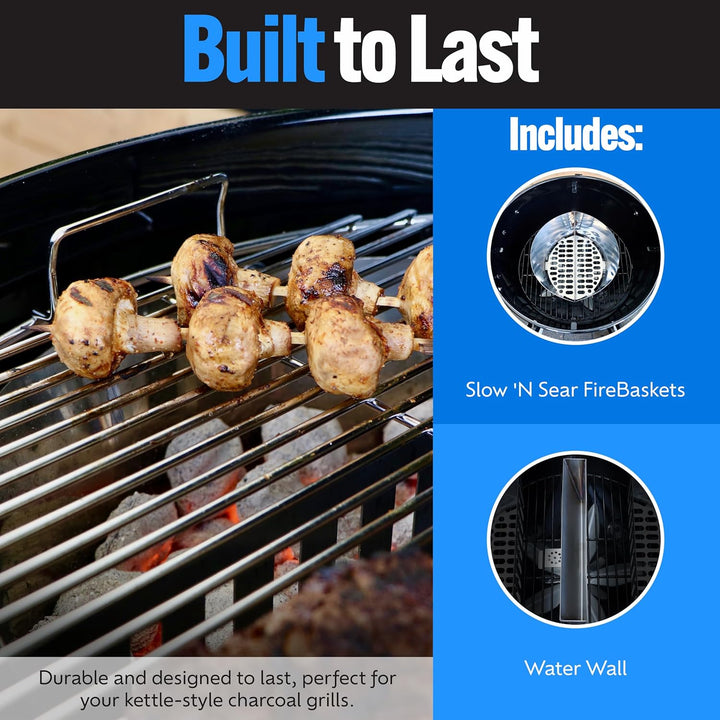 SnS Grills Slow 'N Sear Holzkohle-Feuerkörbe mit Wasserwanne – Grosse Kapazität Heavy Duty Edelstahl