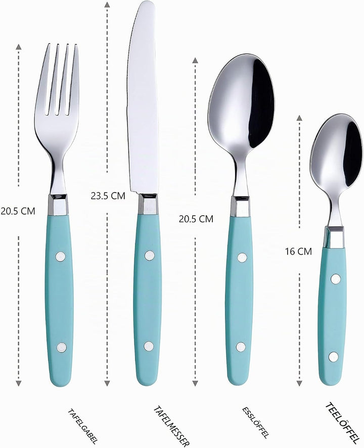 EXZACT Besteckset 24-teilig Edelstahl - mit Niet-Bastelgriffen/Besteck im Retro-Stil - 6 x Essgabeln