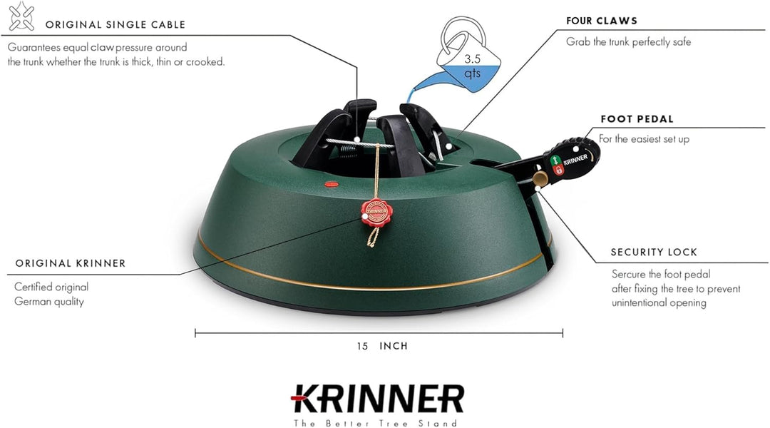 KRINNER Weihnachtsbaum Christbaumständer Comfort S Grün 34cm inkl. Fusspedal- und Einseiltechnik für