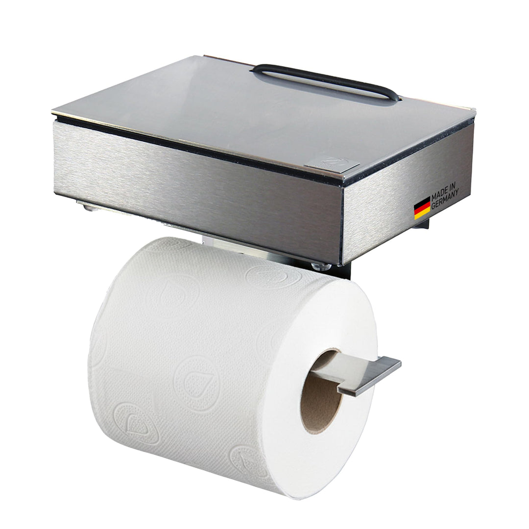 Toilettenpapierhalter mit Feuchttücherbox - Gehäuse Matt & Abdeckung Edelstahl - befüllbar von Recht