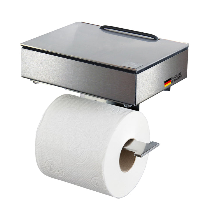 Toilettenpapierhalter mit Feuchttücherbox - Gehäuse Matt & Abdeckung Edelstahl - befüllbar von Recht