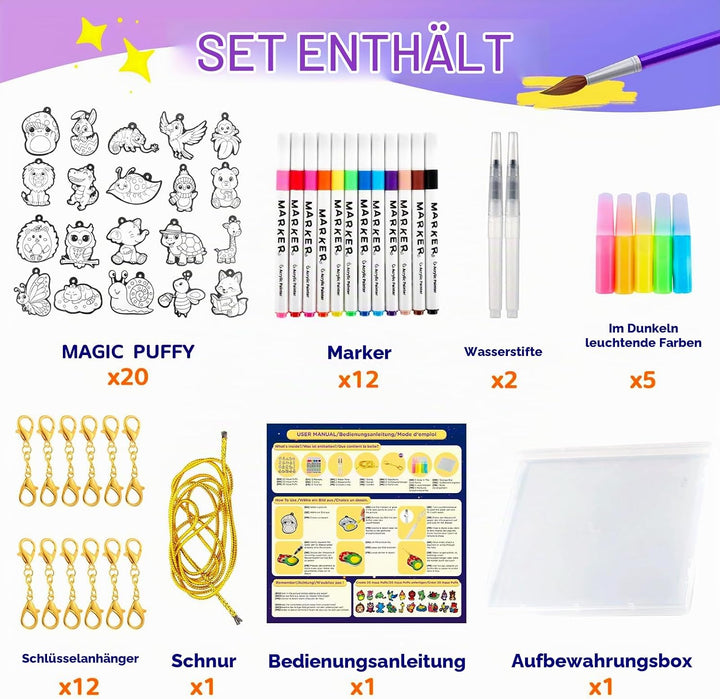 Zefy Bastelset Kinder 4-12 Jahre, 20 Stück Leuchtende 3D Aqua Puffy | DIY Kreativ Basteln Magic Foam