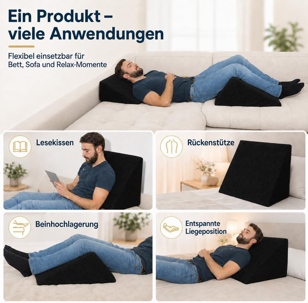 Das Fantastische XL Keilkissen 60x50x30cm - Formstabiles XL Lesekissen für Bett &amp; Couch. Lesekissen