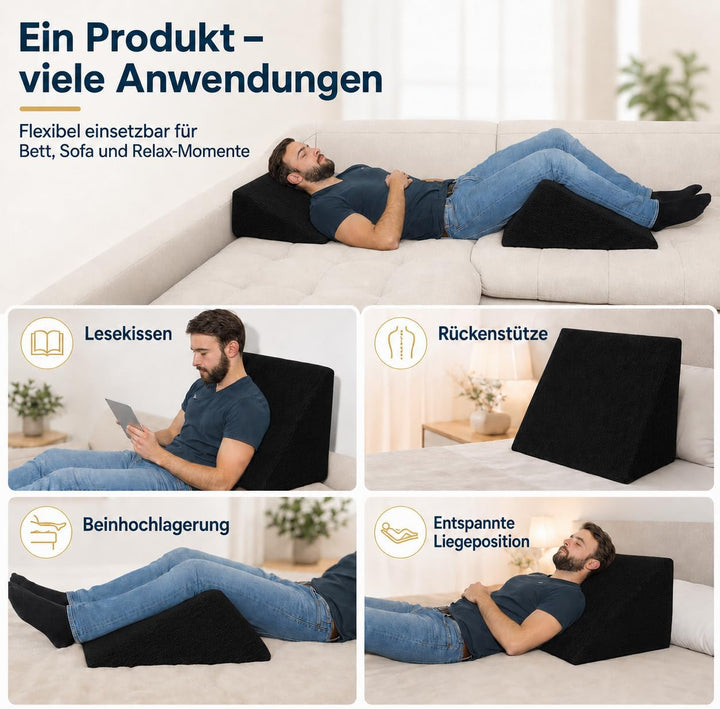 Das Fantastische XL Keilkissen 60x50x30cm - Formstabiles XL Lesekissen für Bett &amp; Couch. Lesekissen