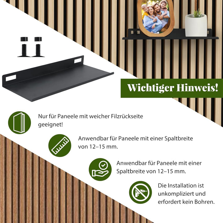 Regal für Akustikpaneele ohne Bohren, 25×10cm Metall Schweberegal Akustikpaneele Wandregale für Büro