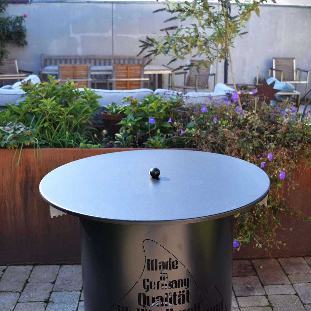 Grillrost.com Das Original Abdeckplatte 85cm mit Griff - für Feuerplatten, Feuerschalen & Feuerwanne