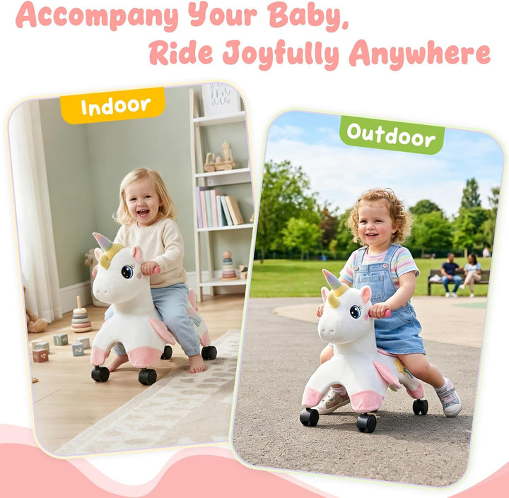FUNLIO Einhorn Rutschauto ab 1 Jahr mit 360°-Rädern, Niedlich Baby Rutschauto, Entwickelt zur Förder