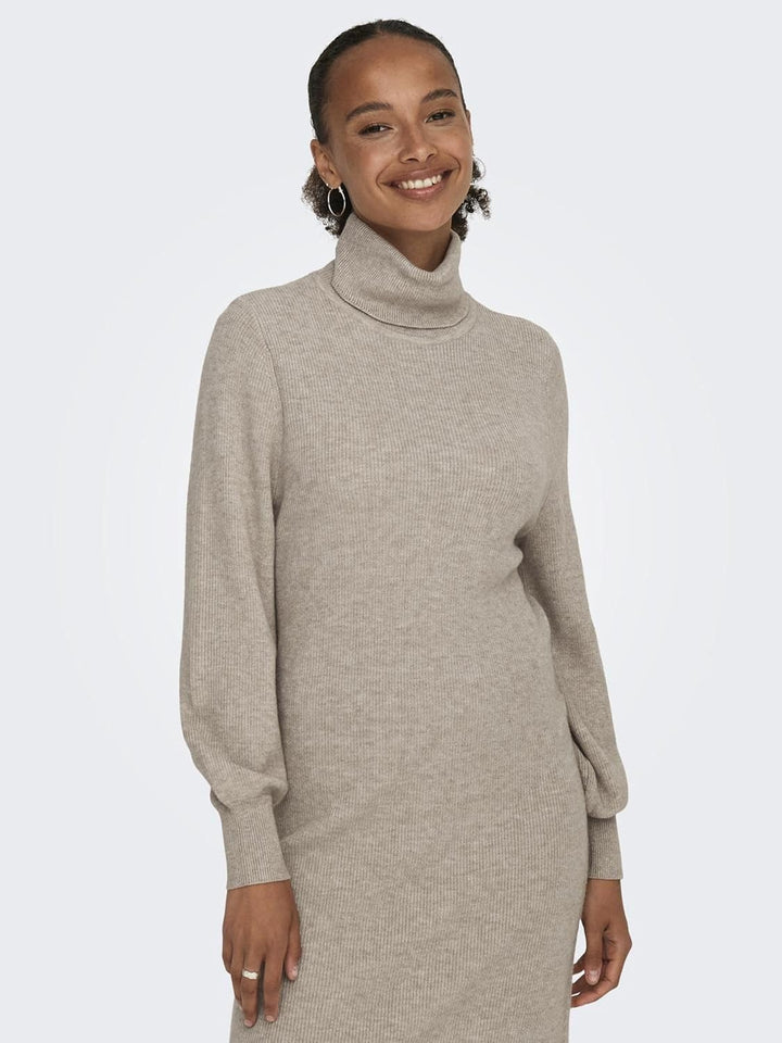 ONLY Female Strickkleid Komfort Fit Rollkragen Langes Kleid M Dark Grey Melange, M Dark Grey Melange