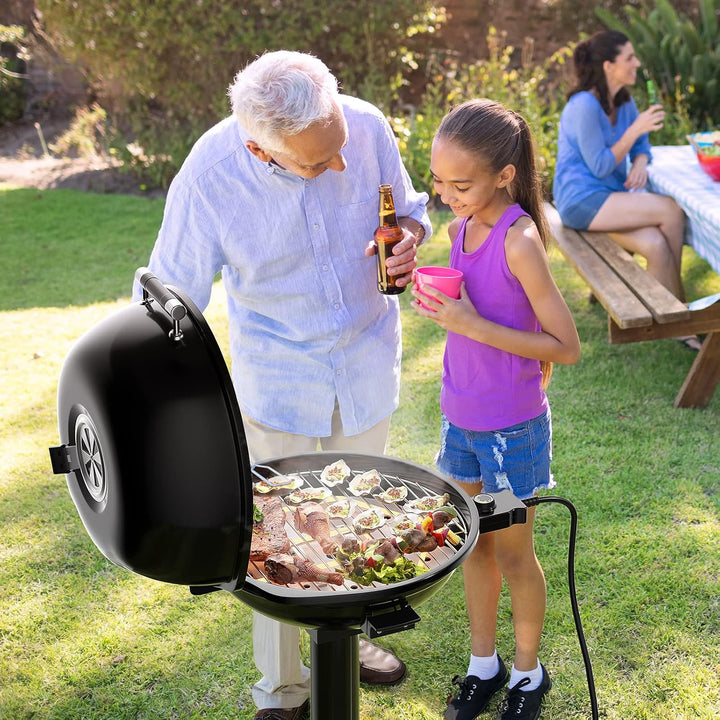COSTWAY Elektrogrill 1600W freistehend, Standgrill mit 2-Zonen Grillplatte, Elektrischer BBQ Grill 9