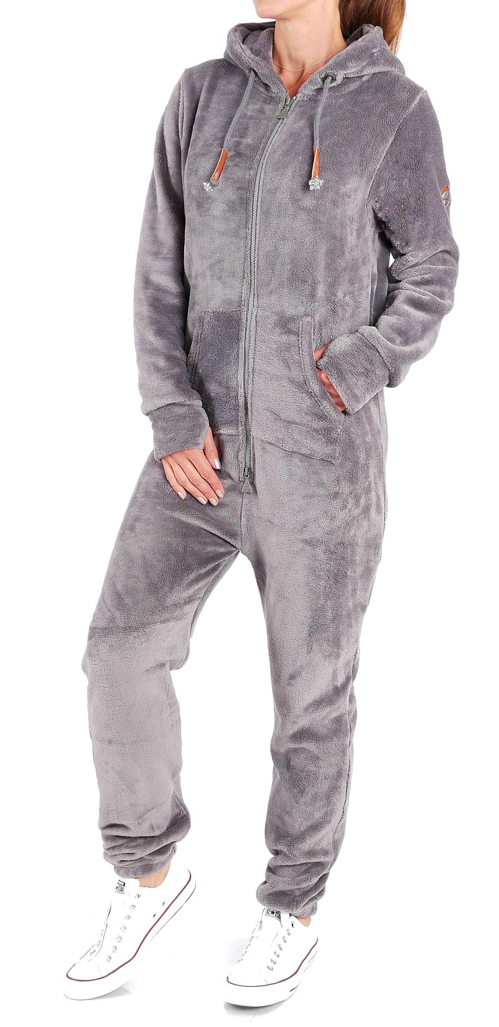 Finchgirl F2001 Damen Jumpsuit Teddy Fleece Einteiler Overall Anzug Flauschig S Dunkelgrau, S Dunkel
