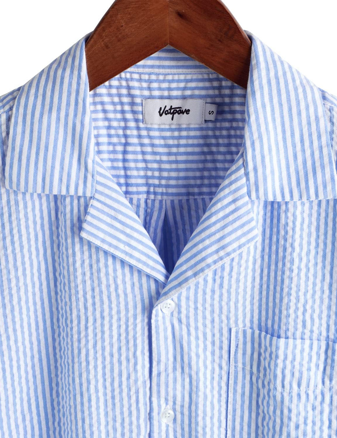 VATPAVE Herren Gestreifte Sommerhemd Casual Button Down Kurzarm Strand HawaiiHemd S Hellblau, S Hell