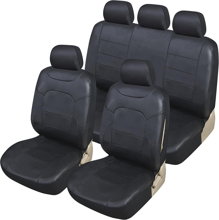 Upgrade4cars Sitzbezüge Auto Leder-Optik Universal Schwarz | Auto-Sitzbezüge Set für Sommer &amp; Winter