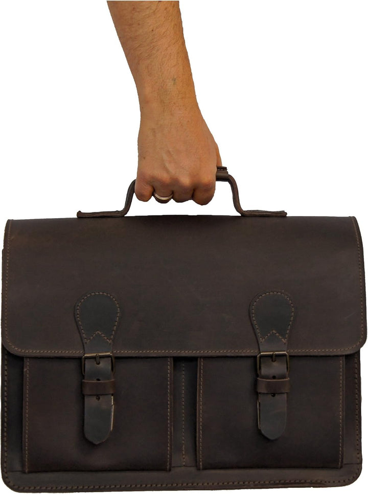 Freiherr von Maltzahn Aktentasche 8086-12, 42 cm, braun, Bio-Leder, Made in Germany + Lederpflege