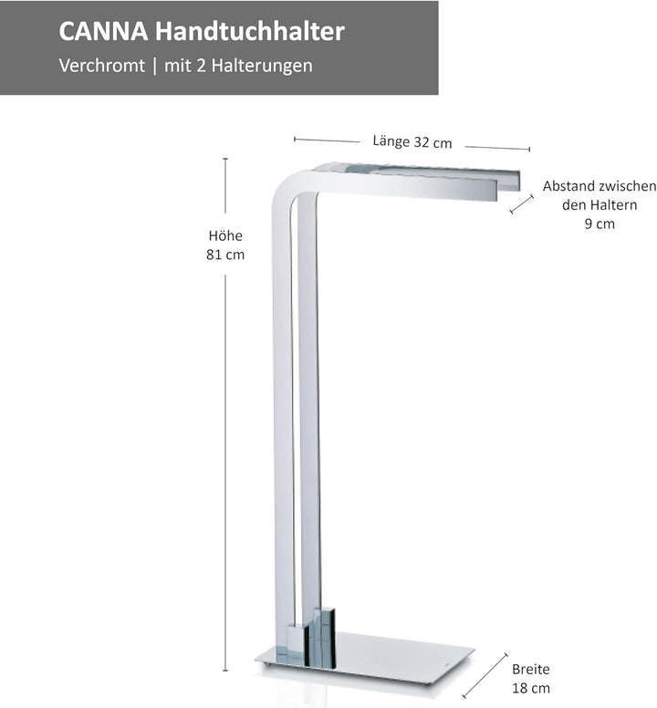 Kela 21990 Handtuchhalter, 2 Arme, Rostfrei, Verchromtes Metall, 81 cm Höhe, Canna, Chrom, Canna