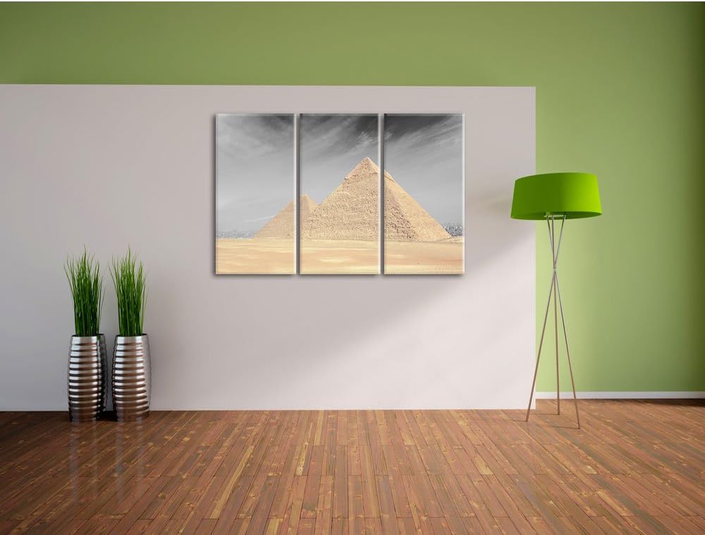 Pixxprint Pyramiden von Gizeh als Leinwandbild/Grösse: 3 Teilig (120x80 cm) cm/Wandbild/Kunstdruck/f