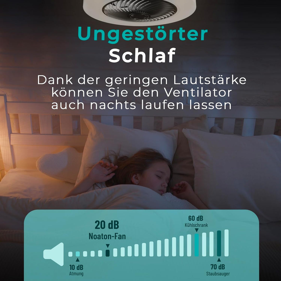 Noaton Deckenventilator mit Beleuchtung 12050B Triton, Schwarz, LED Dimmbar, 3 Farbtemperaturen, Fer