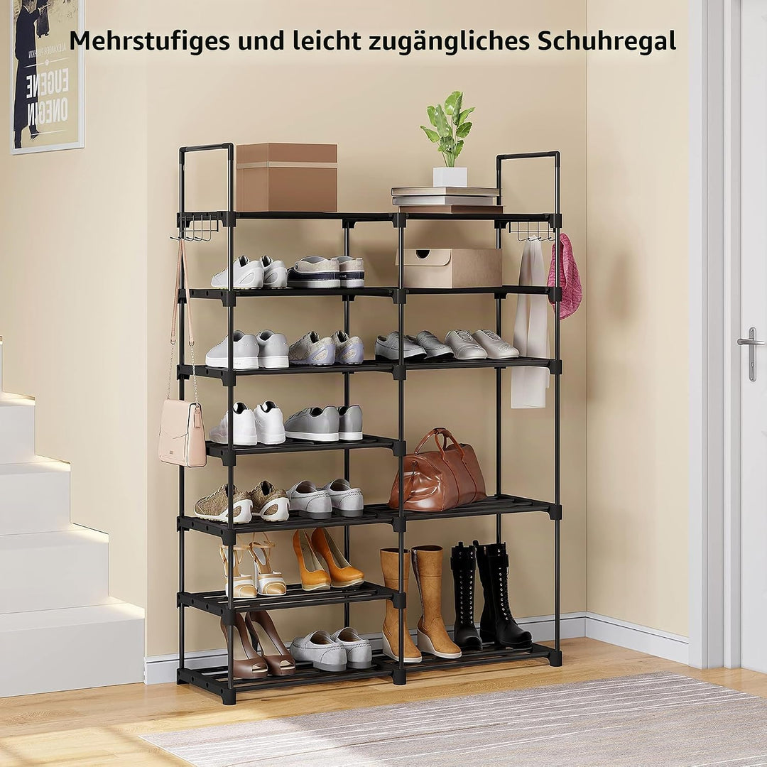WOLTU Schuhregal, 7 Ebenen Schmal Schuhregal Metall Schwarz 12 Ebenen 95x128x28cm, Schwarz 12 Ebenen