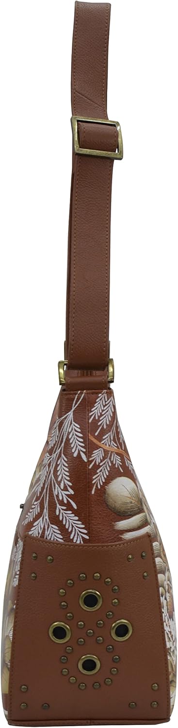 Anuschka Klassische Handbemalte Hobo Tasche aus echtem Leder mit beschlagenen Seitenfächern Cleopatr