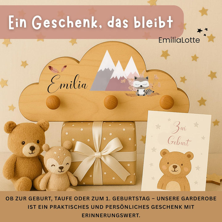 EmiliaLotte Kindergarderobe Personalisiert mit Wunschname I Garderobe Kinder aus Holz - Verschiedene