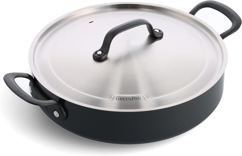 GreenPan Craft Hartanodisierte gesunde keramische Antihaft-Schmorpfanne 30 cm/4,9 Liter mit Deckel,