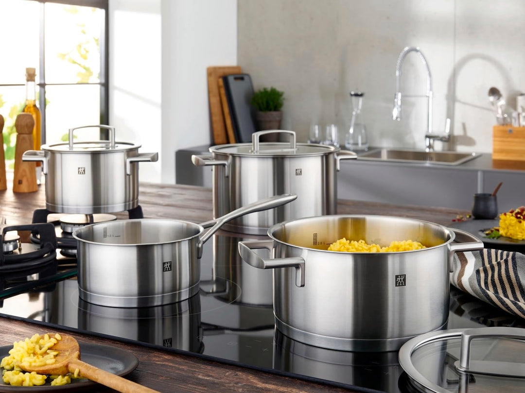 ZWILLING Vitality Kochtopf-Set, 5-teilig, 4 Deckel, Induktionsgeeignet, Edelstahl, Silber, 5-teilig