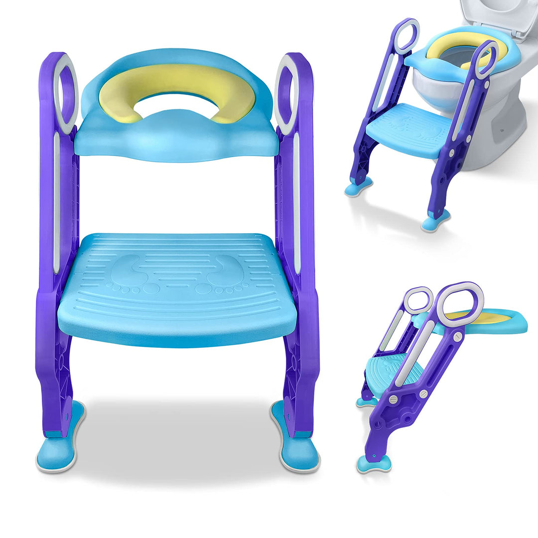 XMTECH Kinder Toilettentrainer Toilettensitz mit Treppe Faltbar Töpfchentrainer WC Trainer Höhenvers