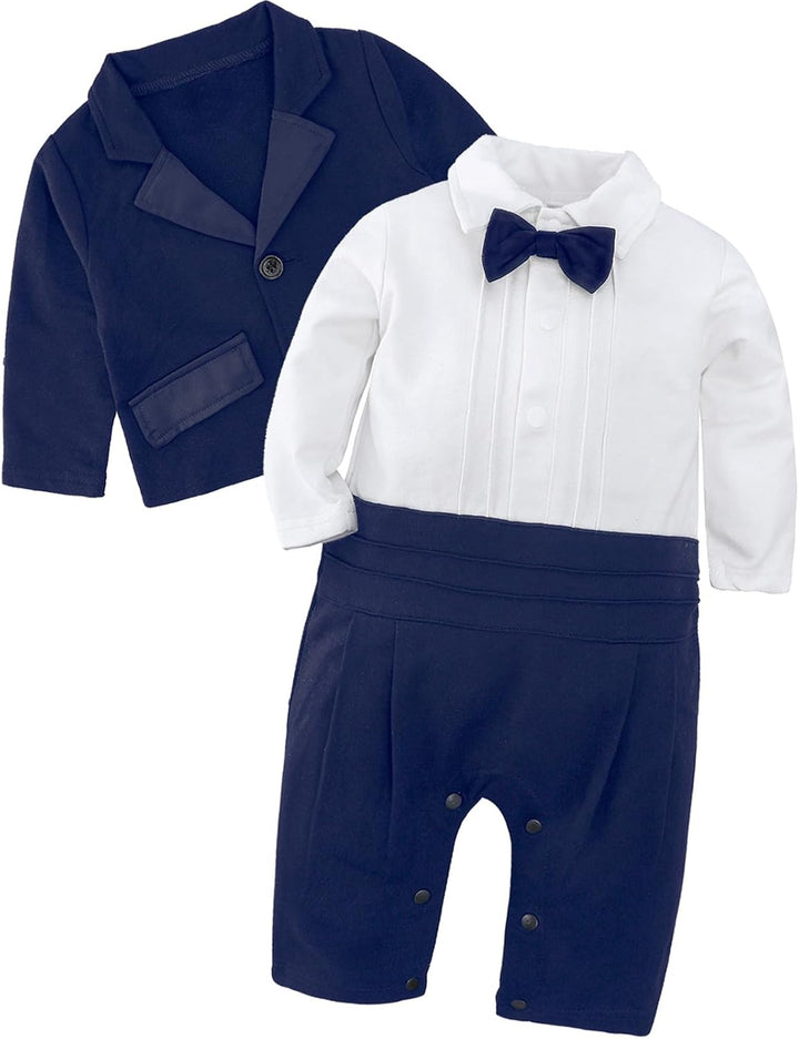 Baby Junge Gentleman Strampler, 2pcs Anzug Set Hochzeit Outfit mit Mantel, 6-24 Monate, Marineblau