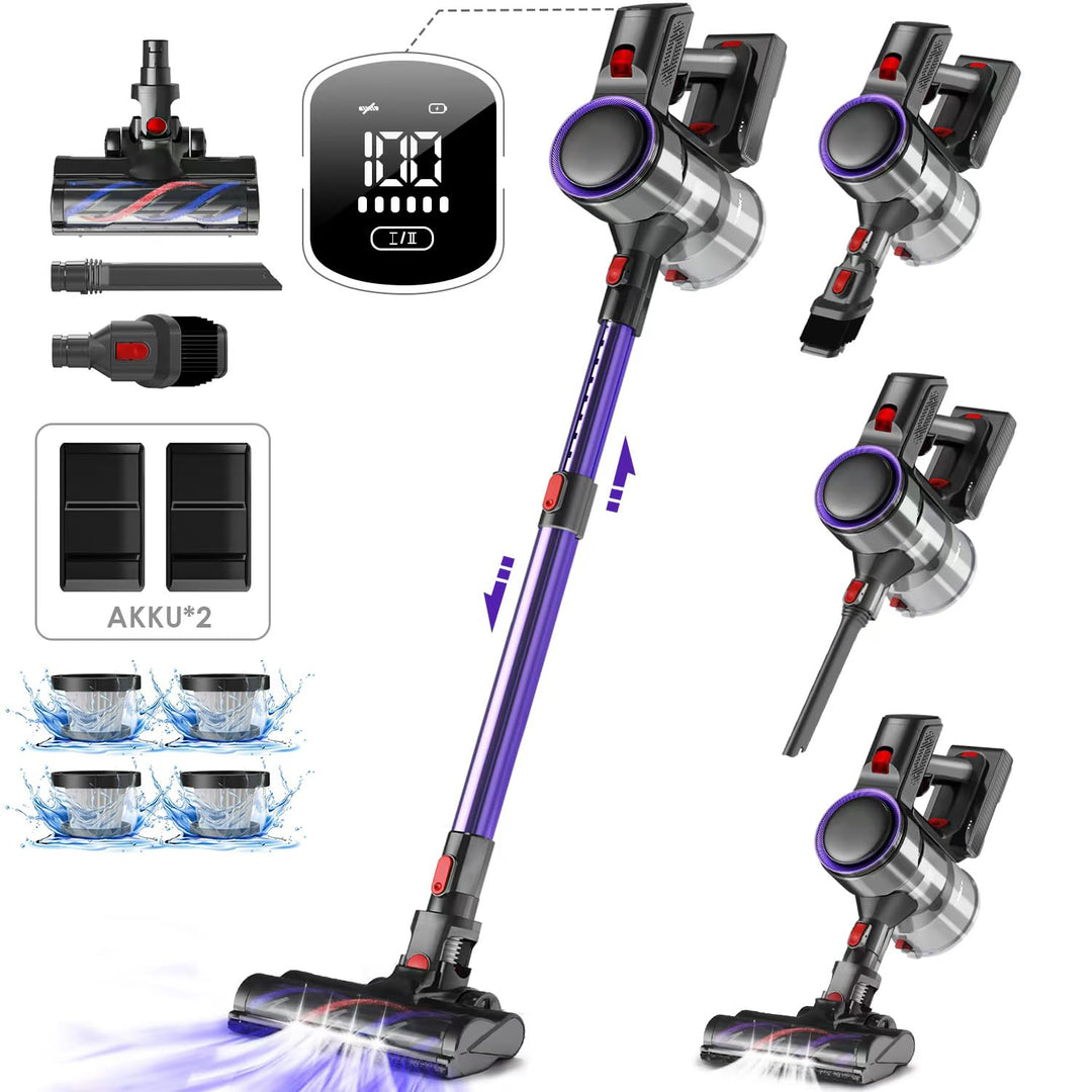 Authmic Akku Staubsauger Kabellos, 45000Pa Kabelloser Staubsauger mit Touchscreen, 50Mins, 1.6L, H13