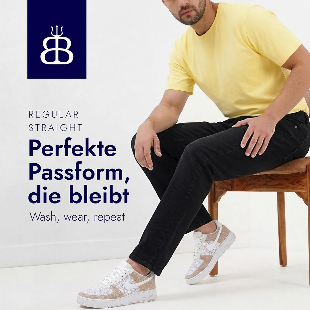 BARBONS Herren Jeans - Bügelleicht - Regular-Fit Stretch - Business Freizeit - Hochwertige Jeans-Hos