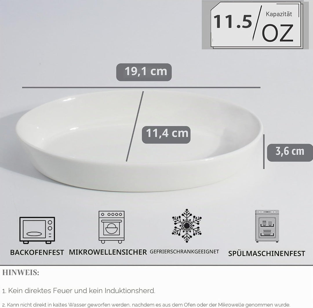 UIBFCWN Keramik Auflaufform 6er Set, 19 x11,5 x 3,5cm, 340ML Kleine Auflaufform, Mini Auflaufformen