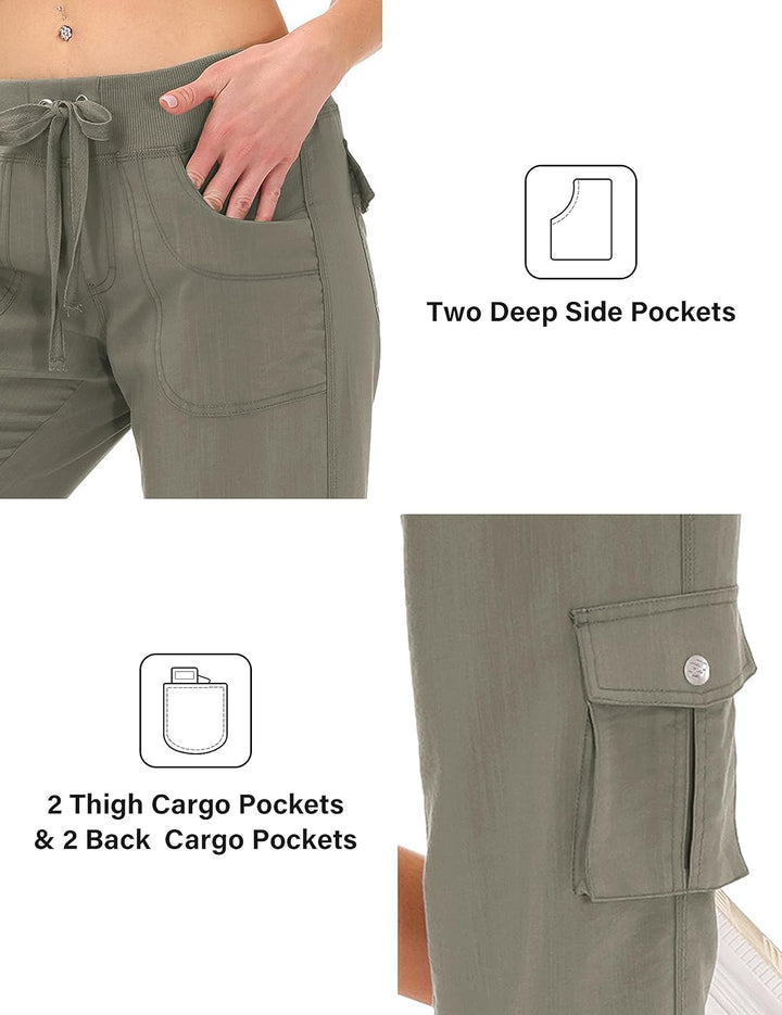 JINSHI Hosen Damen Sommer Cargohose 3/4 Lange Hosen Caprihose Freizeithose Outdoorhose Wanderhose mi
