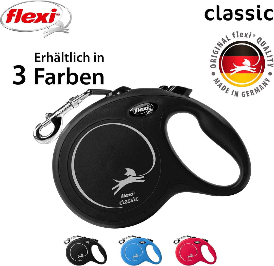 FLEXI - Neue klassische, ausziehbare Leine für Hunde bis 50 kg - Ultrastarker Gurt - 360°-Führungs-