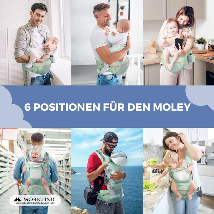 Mobiclinic® kids, Babytrage, 6 in 1, Moley, Mehrpositionale, Faltbar, Reissverschlusstasche, Flasche