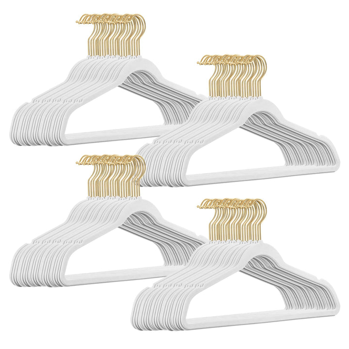 100 Stück hochwertige Samt Kleiderbügel in der Farbe Weiss mit Gold Look Haken/Anti-Rutsch/von Stick