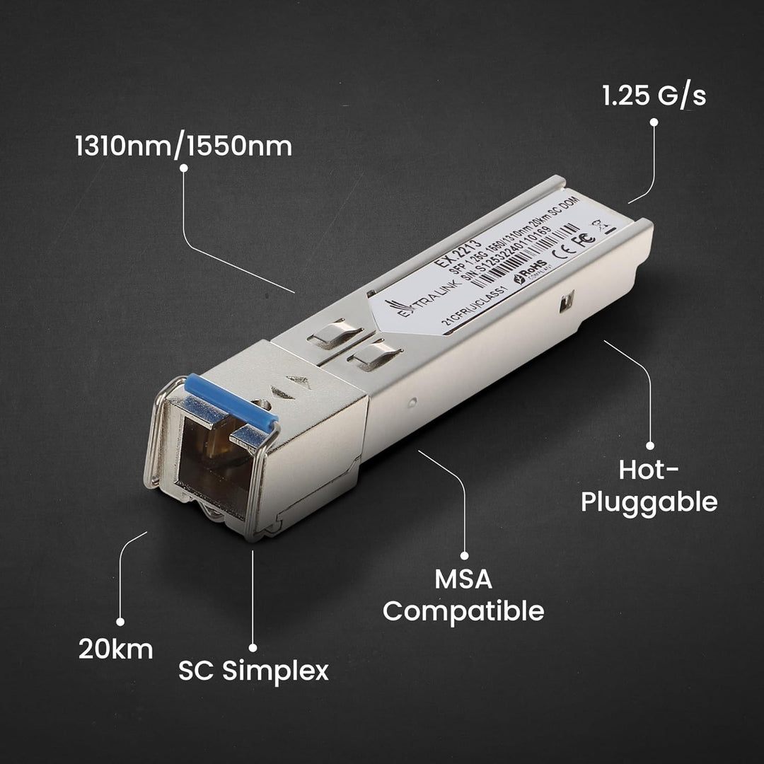 Extralink WDM SFP Modul Singlemode 1.25G SC 1310/1550nm bis 20km – Kompatibel mit Ubiquiti UniFi Net