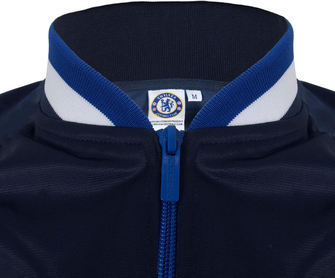 Chelsea FC Herren Retro-Trainingsjacke - Reissverschluss - Polyester L Dunkelblau mit Gestreiftem Kr